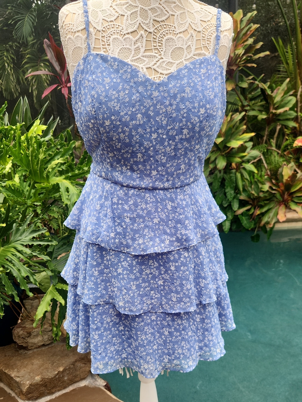 by & by Light Blue Floral Ruffle Mini Dress